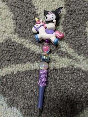 Unicorn Beaded Kids Pen - Purple and Pink Homemade